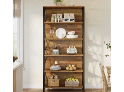 Biblioteca|Tribesigns Estante de Livros de 180cm de Altura, Estante Industrial de 6 Andares com Estrutura Metálica Geométrica e Prateleiras de Armazenamento Abertas Castanho