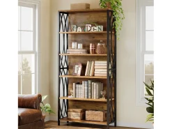 Biblioteca|Tribesigns Estante de Livros de 180cm de Altura, Estante Industrial de 6 Andares com Estrutura Metálica Geométrica e Prateleiras de Armazenamento Abertas Castanho