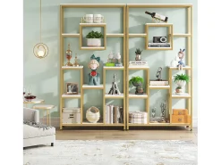 Biblioteca*Tribesigns Estante de livros de ouro com 180 cm de altura, estante moderna autossustentável com 11 prateleiras de armazenamento abertas Branco