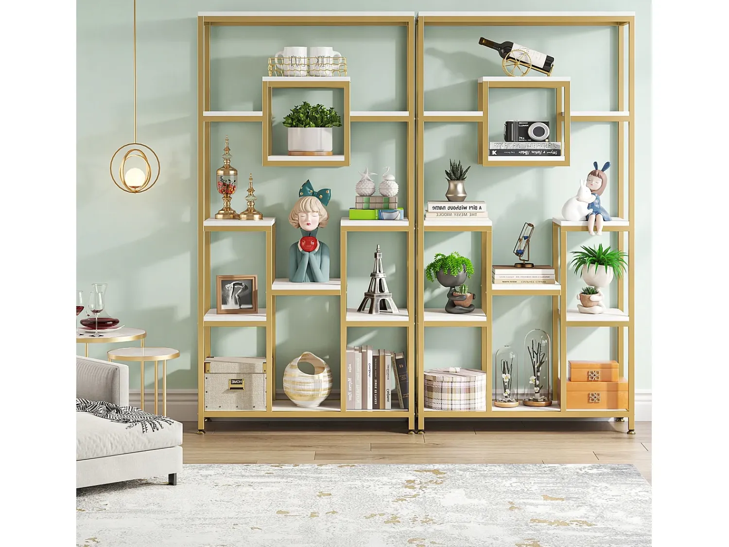 Biblioteca*Tribesigns Estante de livros de ouro com 180 cm de altura, estante moderna autossustentável com 11 prateleiras de armazenamento abertas Branco
