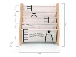 Estante de livros em contraplacado de pinho e tecido estampado Animais Montessori^ Biblioteca