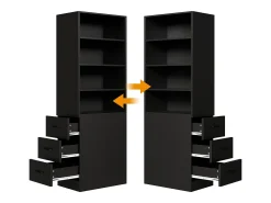Biblioteca|Merax Estante de parede para sala de estar - 60 x 38 x 180 cm - com 3 gavetas + prateleiras ajustáveis - aglomerado - preta Preto