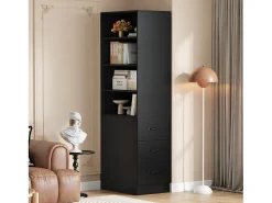 Biblioteca|Merax Estante de parede para sala de estar - 60 x 38 x 180 cm - com 3 gavetas + prateleiras ajustáveis - aglomerado - preta Preto