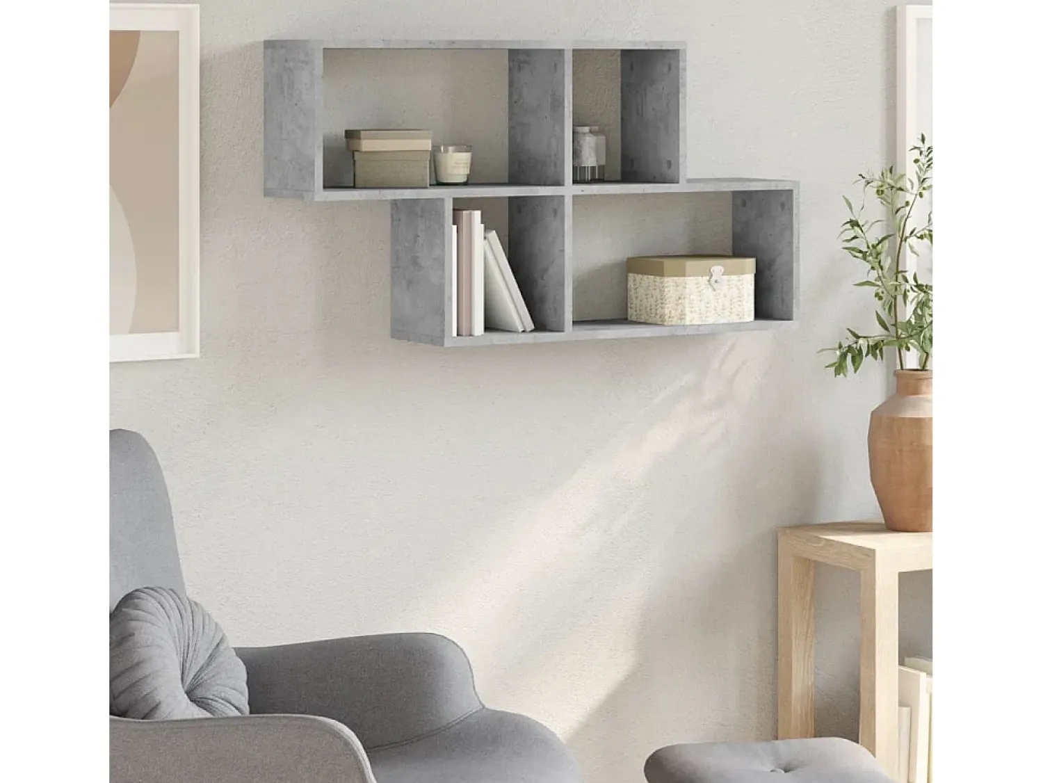 Estante de parede 100x20x53 cm derivados madeira cinza cimento PT621725^ Prateleira