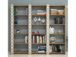 Discount Dmora Estante Destéve, Estante de Escritório, Estante Móvel, Biblioteca, 185x24h170 cm, Nogueira e Branco Castanho