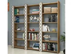 Discount Dmora Estante Destéve, Estante de Escritório, Estante Móvel, Biblioteca, 185x24h170 cm, Nogueira e Branco Castanho