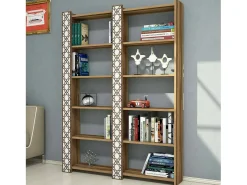 Discount Dmora Estante Destéve, Prateleira de Escritório, Portal MóvelIbri, Biblioteca, 125x24h170 cm, Nogueira e Branco Castanho