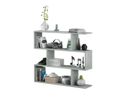 Clearance Dmora Estante Dfanes, Estante baixa dupla face, Prateleira com três compartimentos, Estante de escritório moderna, 110x24h97 cm, Cinza concreto Cinzento