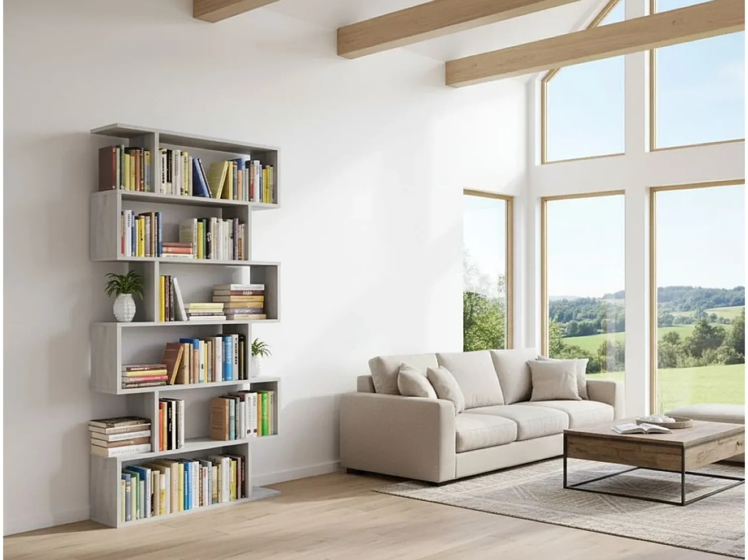 Biblioteca|Dmora Estante Dfomme, Estante alta dupla face, Prateleira divisória com 5 prateleiras, Estante de escritório moderna, 80x24h192 cm, Cinza concreto Cinzento