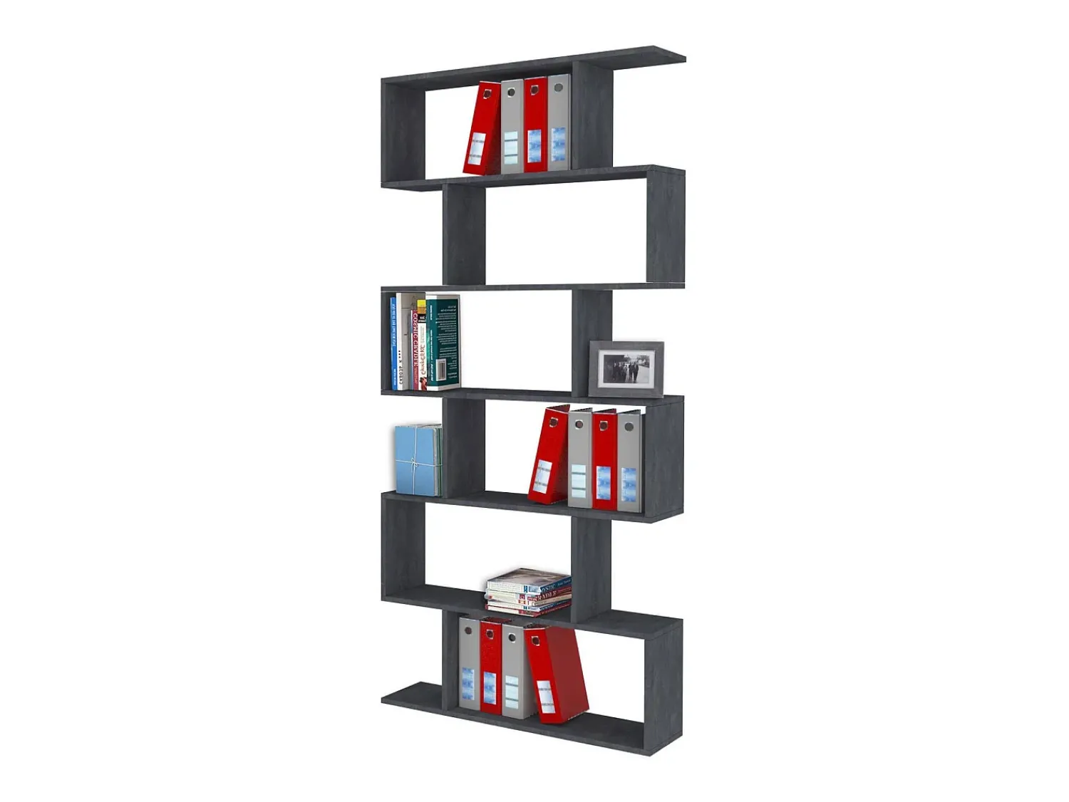 Biblioteca*Dmora Estante Dgiovan, Armário com prateleiras, Biblioteca de escritório, 100% Fabricado na Itália, 80x25h192 cm, Ardósia Cinzento