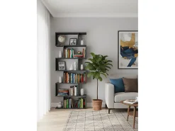 Biblioteca*Dmora Estante Dgiovan, Armário com prateleiras, Biblioteca de escritório, 100% Fabricado na Itália, 80x25h192 cm, Ardósia Cinzento