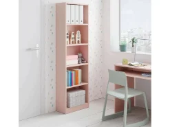 Biblioteca*Dmora Estante Dmacagg, Estante alta com 5 prateleiras, Estante de escritório ou quarto, Estante moderna com compartimentos, 52x25h180 cm, Rosa