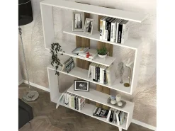 Outlet Dmora Estante Dmandell, Estante de escritório, Estante de livros, Biblioteca, 120x20h162 cm, e Noz Branco