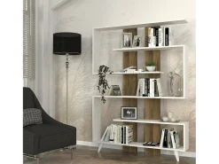 Outlet Dmora Estante Dmandell, Estante de escritório, Estante de livros, Biblioteca, 120x20h162 cm, e Noz Branco