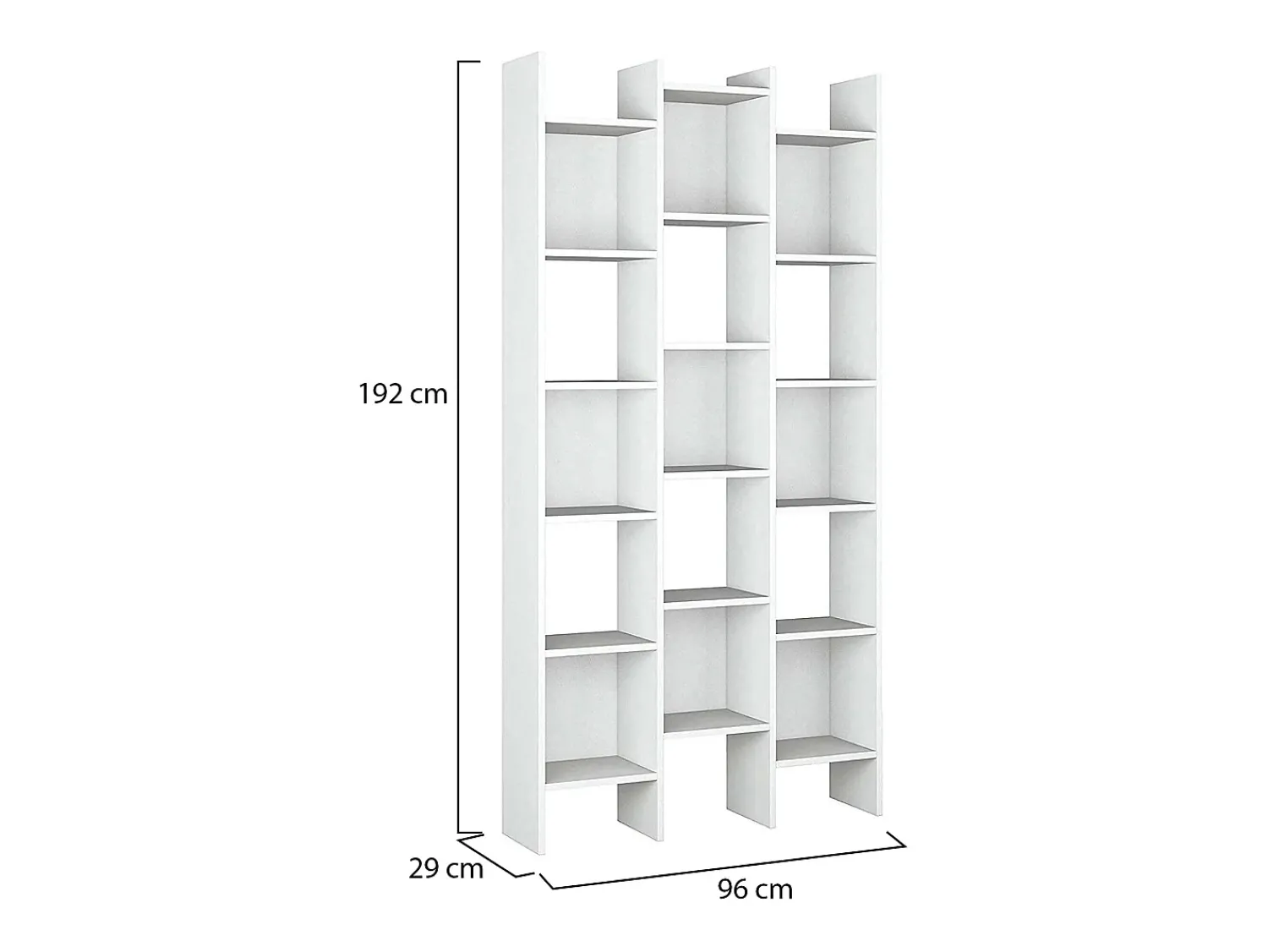 Biblioteca|Dmora Estante Dmanis, Estante com 18 prateleiras, Prateleira com compartimentos quadrados, Estante de escritório moderna, 96x29h192 cm, Branco