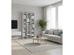 Biblioteca|Dmora Estante Dmanis, Estante com 18 prateleiras, Prateleira com compartimentos quadrados, Estante de escritório moderna, 96x29h192 cm, Branco