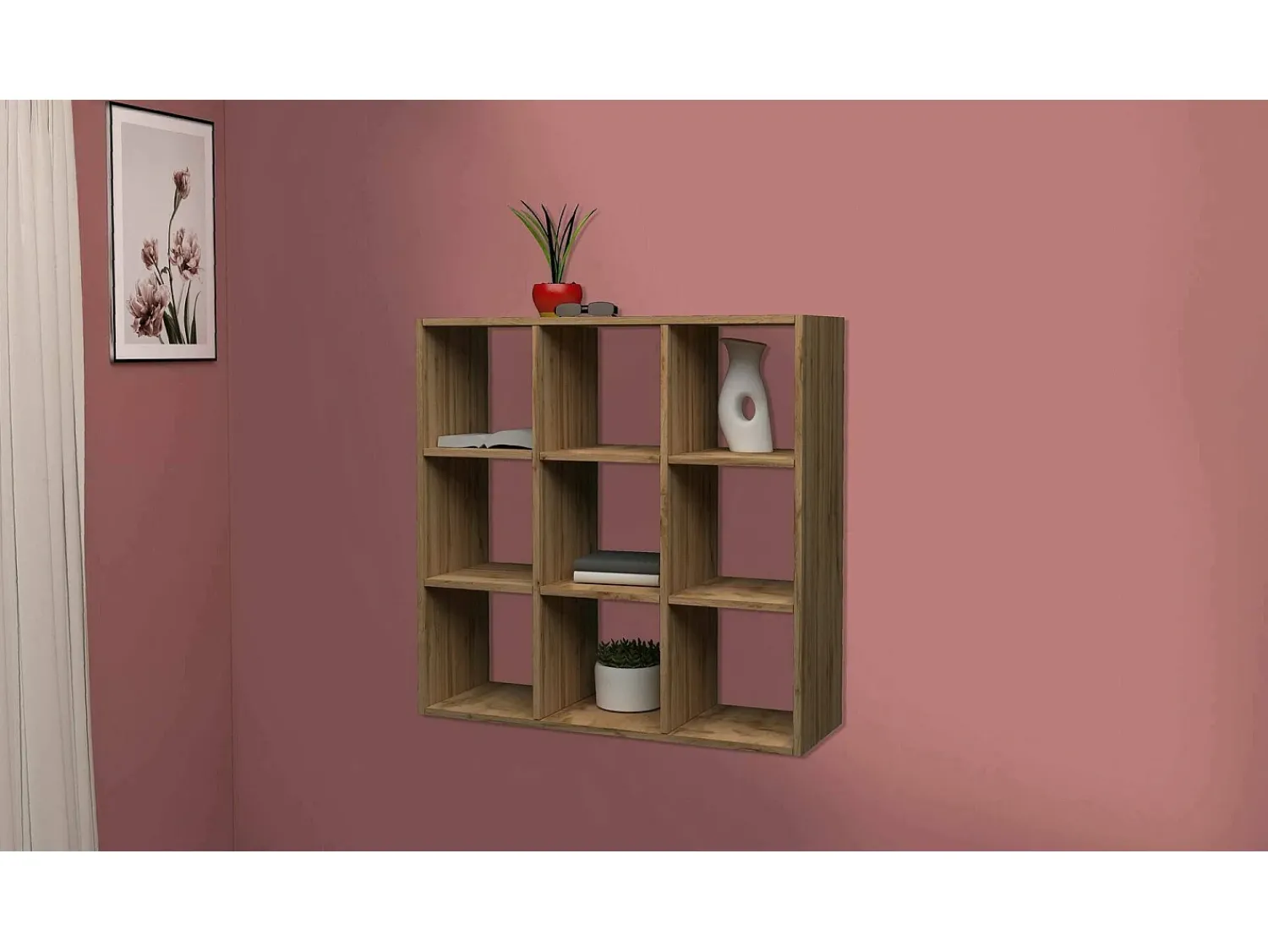 Prateleira*Dmora Estante Dmanzar, Armário com prateleiras, Biblioteca de escritório, 100% Fabricado na Itália, Carvalho, 90x25h90 cm Castanho