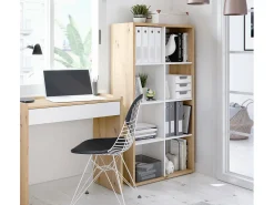 Biblioteca*Dmora Estante Dmarini, Estante reversível com 8 compartimentos, Móvel TV multiposições, 72x33h137 cm, Carvalho com efeito nó e Branco Castanho