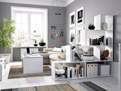 Prateleira|Dmora Estante Dmorr, Estante dupla face com 6 prateleiras, Prateleira divisória com compartimentos de escritório, 145x29h145 cm, brilhante Branco