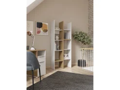 Dmora Estante Donomach, estante de escritório, estante, biblioteca, 76x33 h183 cm, carvalho e branco^ Prateleira