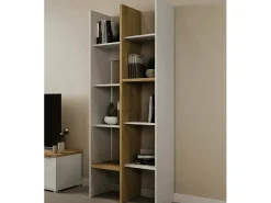 Dmora Estante Donomach, estante de escritório, estante, biblioteca, 76x33 h183 cm, carvalho e branco^ Prateleira