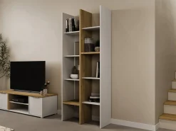 Dmora Estante Donomach, estante de escritório, estante, biblioteca, 76x33 h183 cm, carvalho e branco^ Prateleira