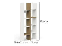 Dmora Estante Donomach, estante de escritório, estante, biblioteca, 76x33 h183 cm, carvalho e branco^ Prateleira