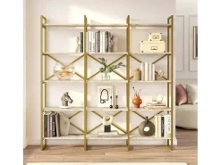 Dmora Estante Dpezzott, Estante de escritório, Estante de livros, Biblioteca, 170x30h175 cm, e Dourado^ Prateleira
