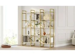 Dmora Estante Dpezzott, Estante de escritório, Estante de livros, Biblioteca, 170x30h175 cm, e Dourado^ Prateleira