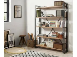 Dmora Estante Dpig, Estante de escritório, Estante de livros, Biblioteca, 130x35h180 cm, Carvalho e Preto^ Prateleira
