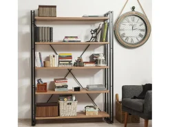 Dmora Estante Dpig, Estante de escritório, Estante de livros, Biblioteca, 130x35h180 cm, Carvalho e Preto^ Prateleira