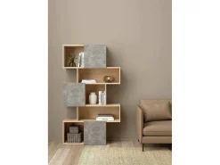 Discount Dmora Estante Dsangall, estante de escritório, estante, biblioteca, 96x32 h166 cm, carvalho e cimento Castanho