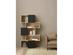 Outlet Dmora Estante Dsangall, estante de escritório, estante, biblioteca, 96x32 h166 cm, carvalho e preto Castanho
