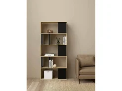 Prateleira|Dmora Estante Dscamacc, estante de escritório, estante, biblioteca, 80x29 h175 cm, carvalho e preto Castanho
