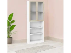 Discount Dmora Estante Dsmallin, estante de escritório, estante, biblioteca, 79x28 h203 cm, e carvalho Branco