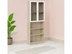 Clearance Dmora Estante Dsmallin, estante de escritório, estante, biblioteca, 79x28 h203 cm, carvalho e branco Castanho