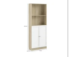 Dmora Estante Dsoffrid, estante de escritório, estante, biblioteca, 79x28 h203 cm, carvalho e branco^ Biblioteca