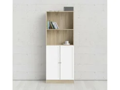 Dmora Estante Dsoffrid, estante de escritório, estante, biblioteca, 79x28 h203 cm, carvalho e branco^ Biblioteca