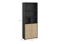 Clearance Dmora Estante Dtassot, estante de escritório, estante, biblioteca, 80x34 h205 cm, carvalho e cinzento Castanho