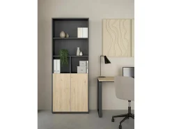 Clearance Dmora Estante Dtassot, estante de escritório, estante, biblioteca, 80x34 h205 cm, carvalho e cinzento Castanho