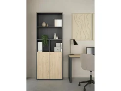 Clearance Dmora Estante Dtassot, estante de escritório, estante, biblioteca, 80x34 h205 cm, carvalho e cinzento Castanho