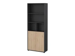 Clearance Dmora Estante Dtassot, estante de escritório, estante, biblioteca, 80x34 h205 cm, carvalho e cinzento Castanho