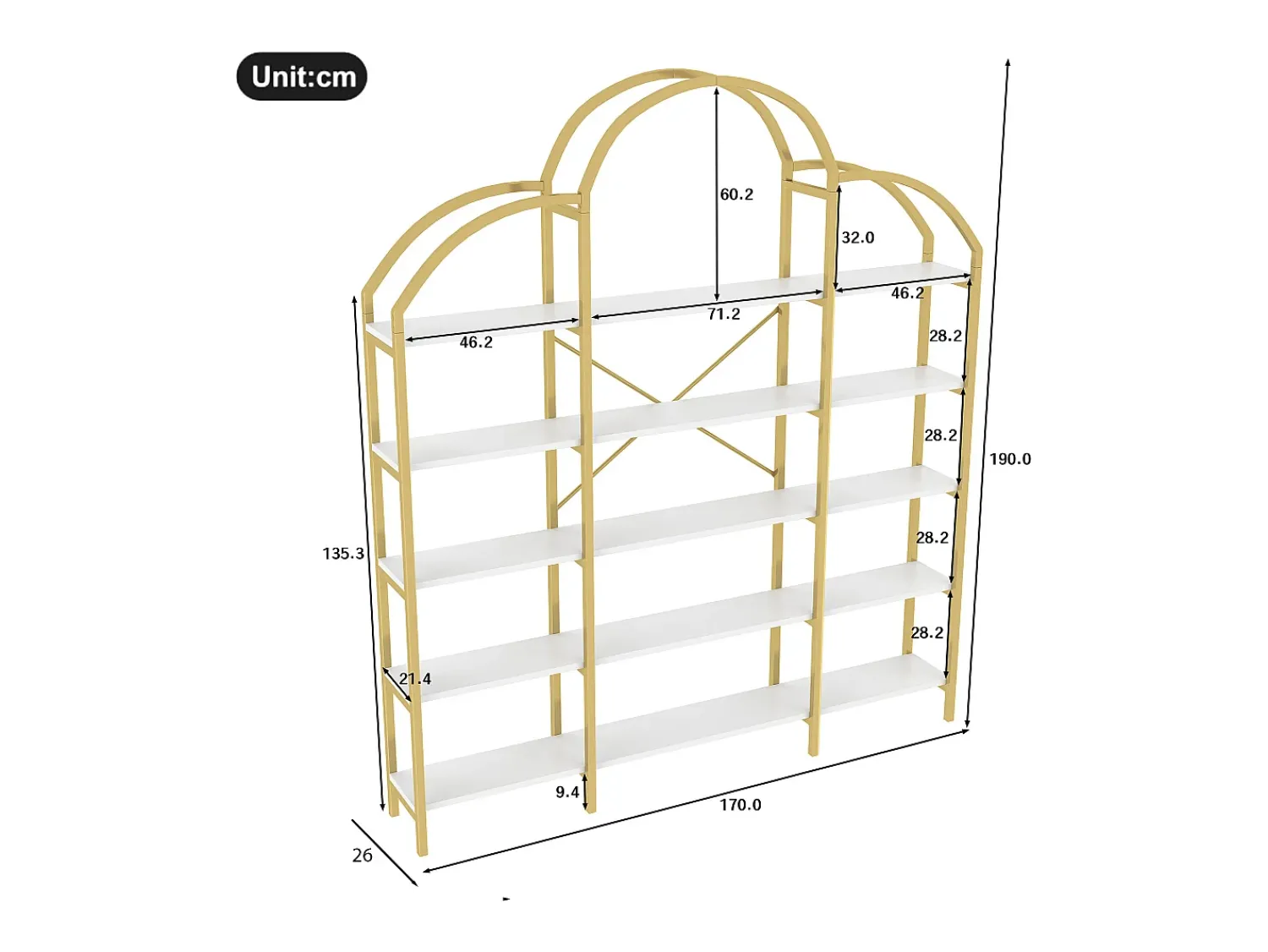 Clearance Hauss Spole Estante em forma de nuvem com 5 prateleiras - MDF e metal - e branco Dourado
