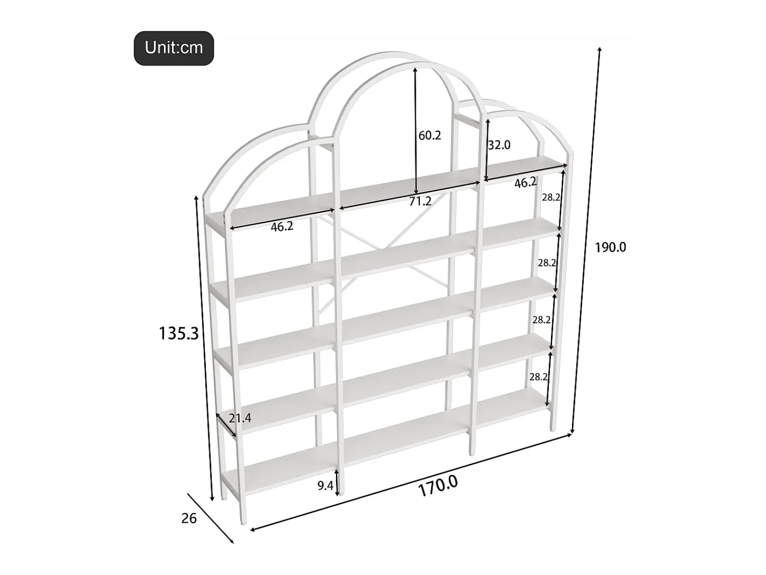 Prateleira*Hauss Spole Estante em forma de nuvem com 5 prateleiras - MDF e metal - Branca Branco