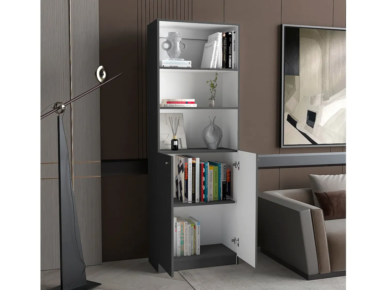 Prateleira|TuHome Estante em melamina Home com armário inferior e 3 prateleiras exteriores , 180.59 cm X 62.78 cm X 29.89 cm , Multicolor Multicor