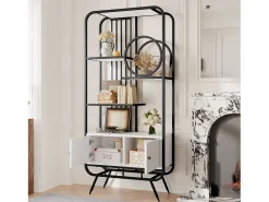 Prateleira*Hauss Spole Estante em metal e MDF - 3 prateleiras e 2 portas - e branco Preto