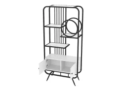 Prateleira*Hauss Spole Estante em metal e MDF - 3 prateleiras e 2 portas - e branco Preto