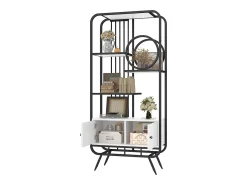 Prateleira*Hauss Spole Estante em metal e MDF - 3 prateleiras e 2 portas - e branco Preto