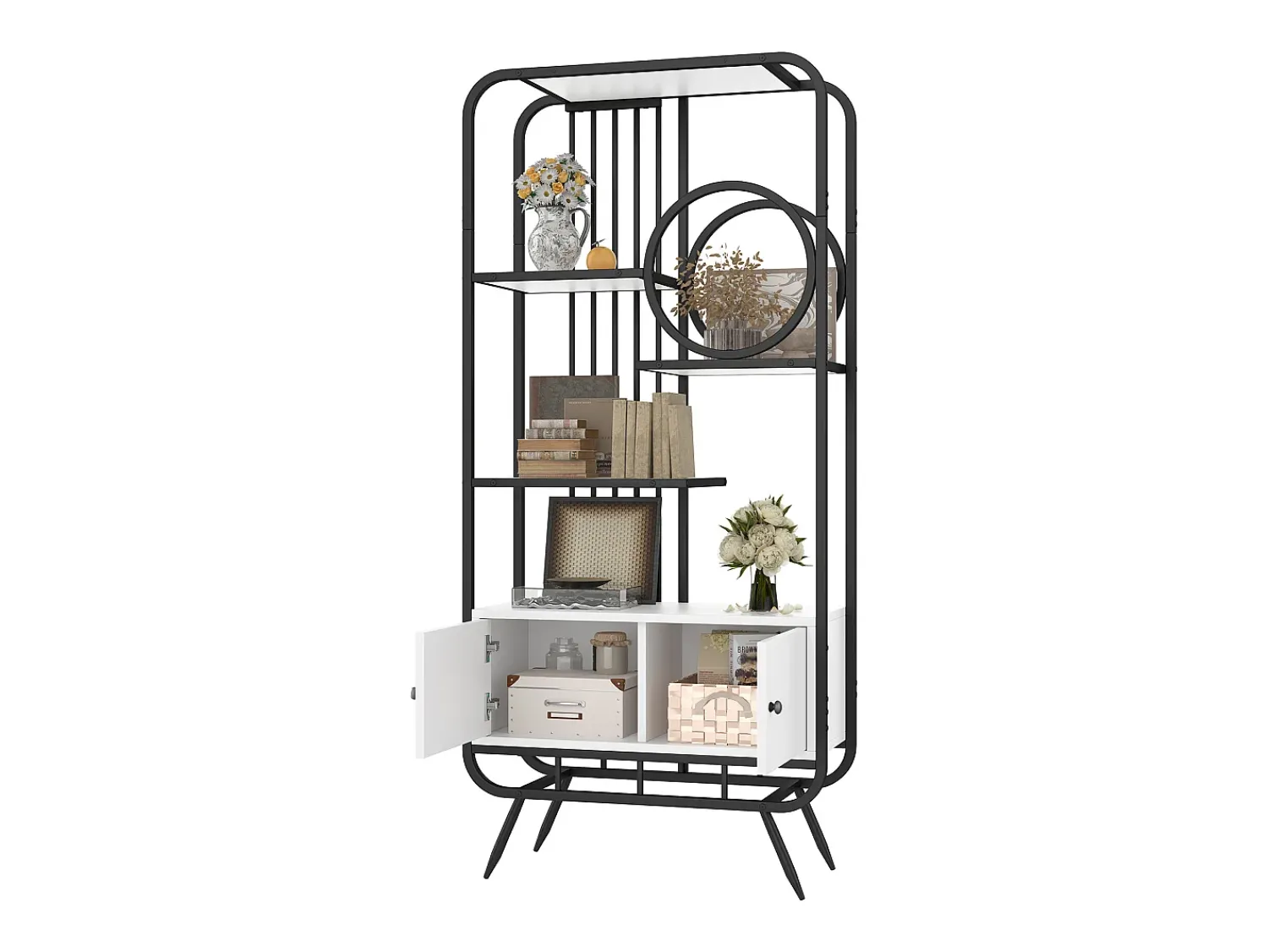 Prateleira*Hauss Spole Estante em metal e MDF - 3 prateleiras e 2 portas - e branco Preto