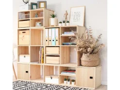 Astigarraga Estante em pinho maciço bruto Dinamic 6 cubos 33x33x33 cm, 105 cm de altura, kit para montar, estilo clássico intemporal^ Prateleira
